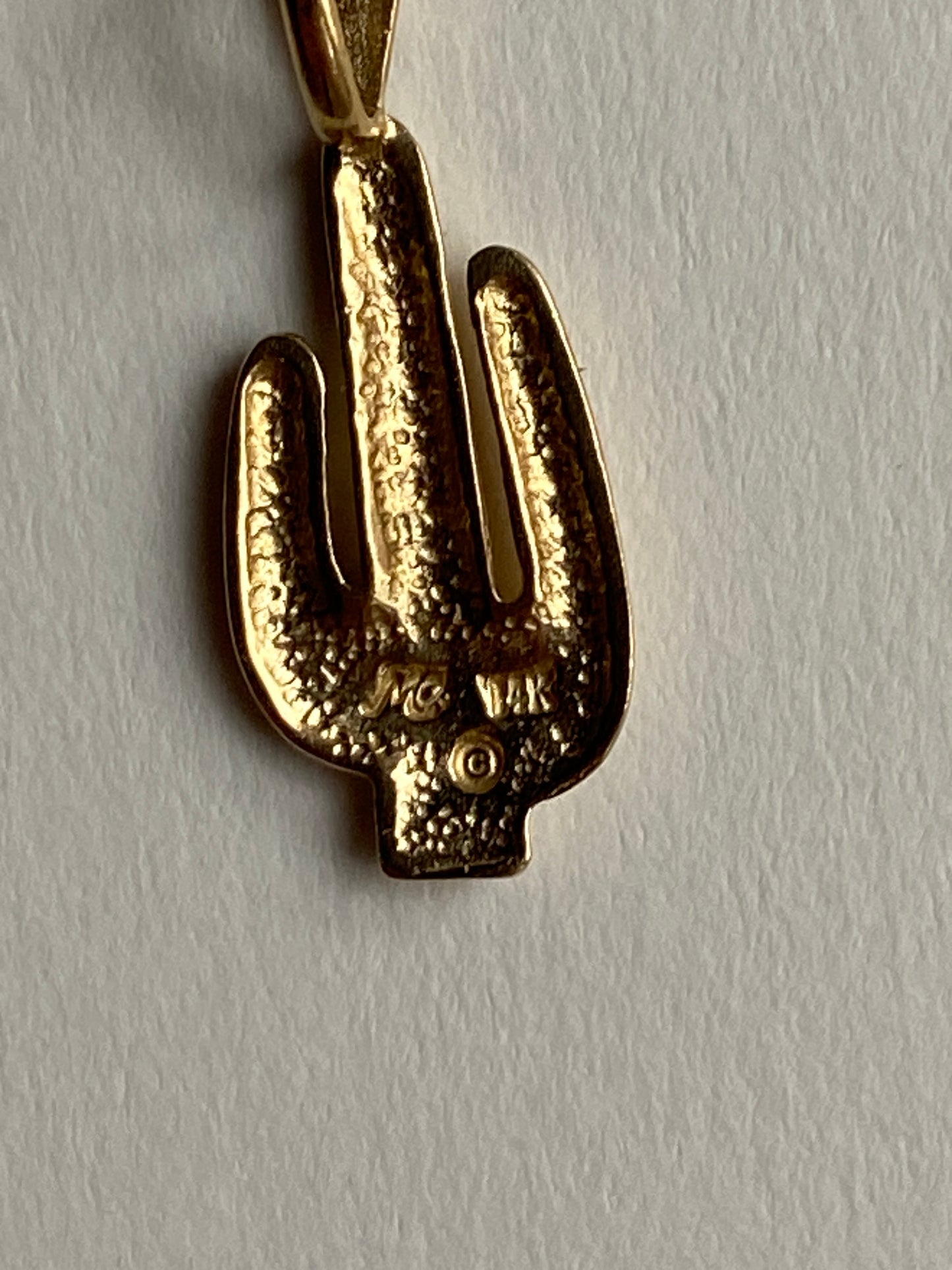 Vintage 14K Solid Yellow Gold Cactus Pendant