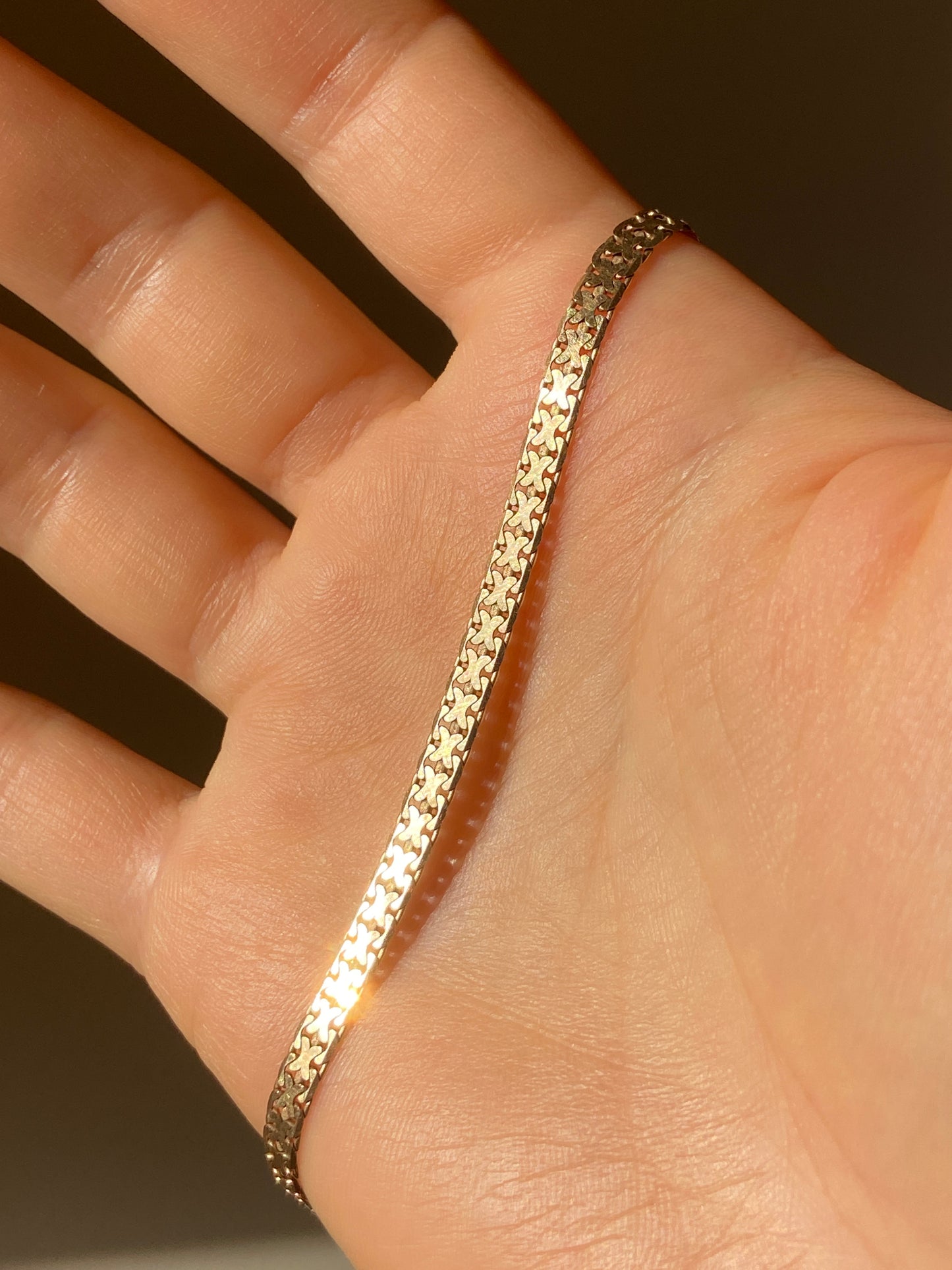 VINTAGE 14K GOLD FLAT CHAIN BRACELET, 7 11/16"