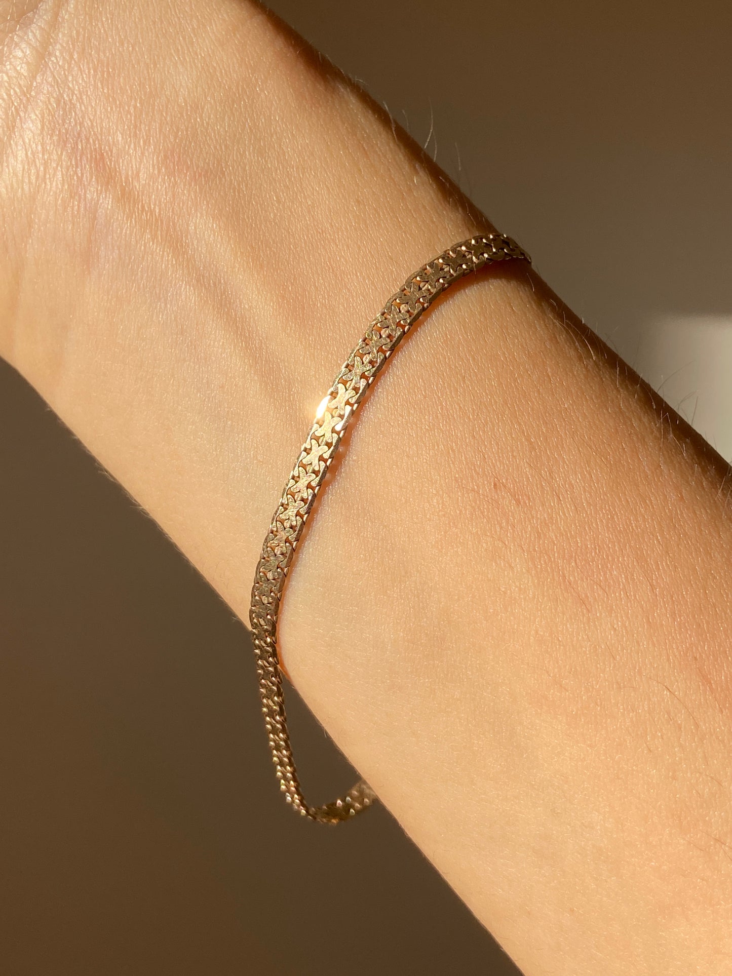 VINTAGE 14K GOLD FLAT CHAIN BRACELET, 7 11/16"