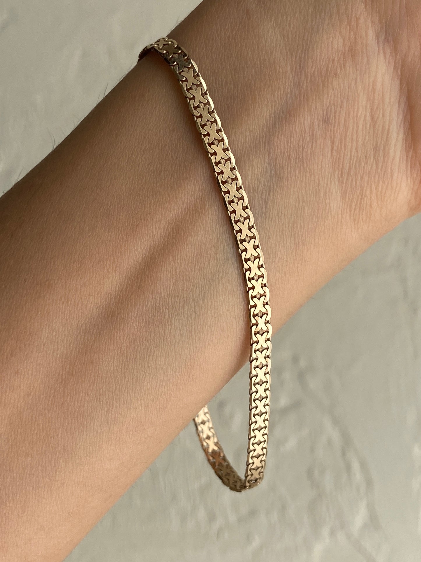 VINTAGE 14K GOLD FLAT CHAIN BRACELET, 7 11/16"