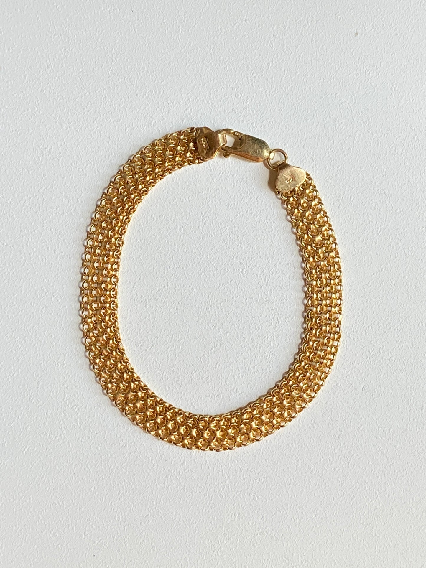 VINTAGE 14K GOLD BISMARK BRACELET, 7 7/8" x 8 MM