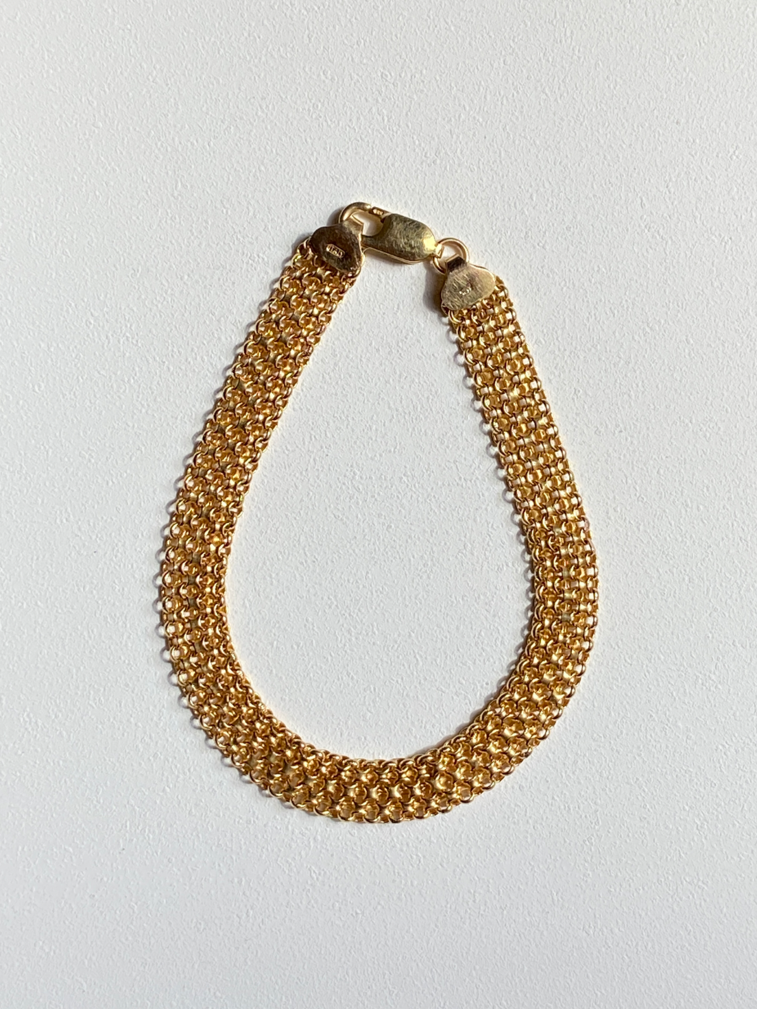 VINTAGE 14K GOLD BISMARK BRACELET, 7 7/8" x 8 MM