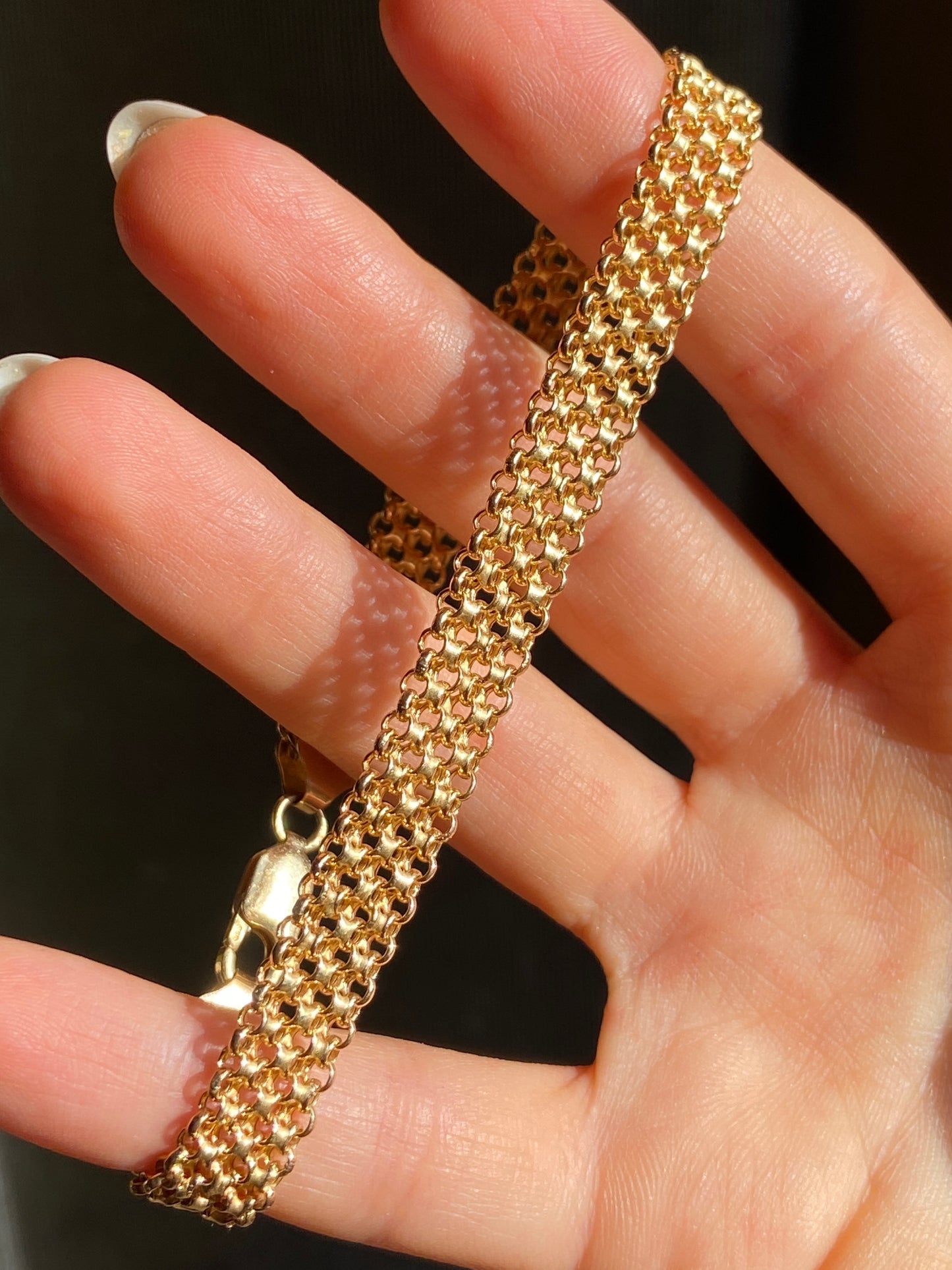 VINTAGE 14K GOLD BISMARK BRACELET, 7 7/8" x 8 MM