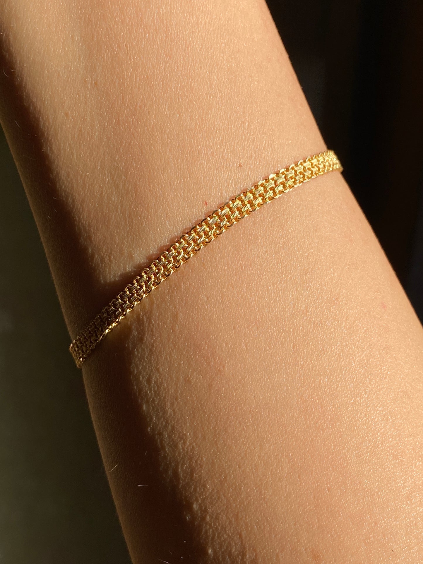 VINTAGE 14K GOLD BISMARK BRACELET, 7 3/16" x 3.74 MM