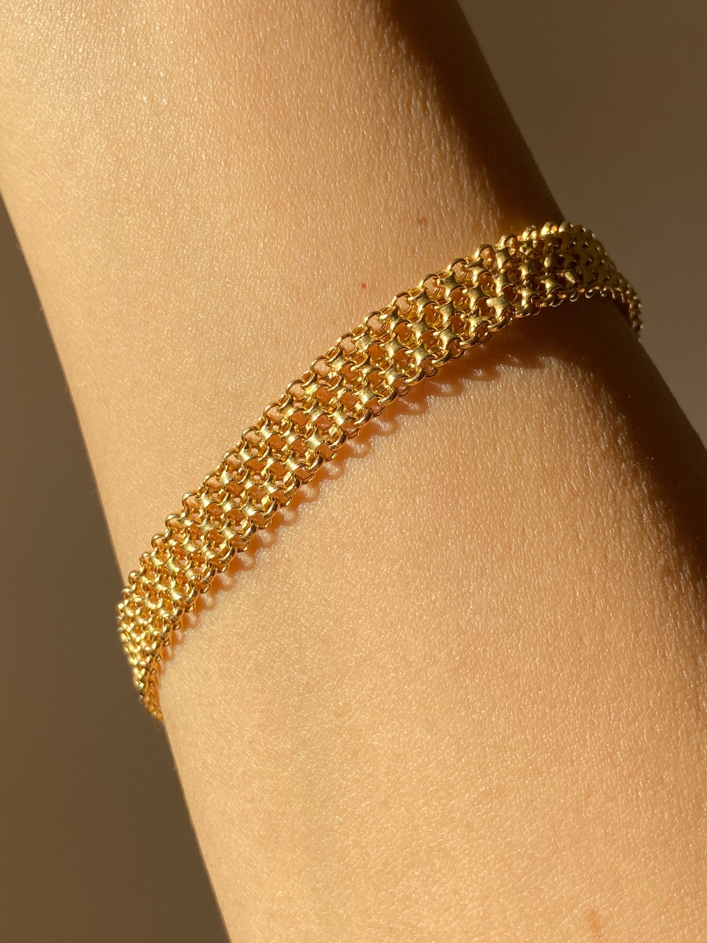 VINTAGE 14K GOLD BISMARK BRACELET, 7 7/8" x 8 MM