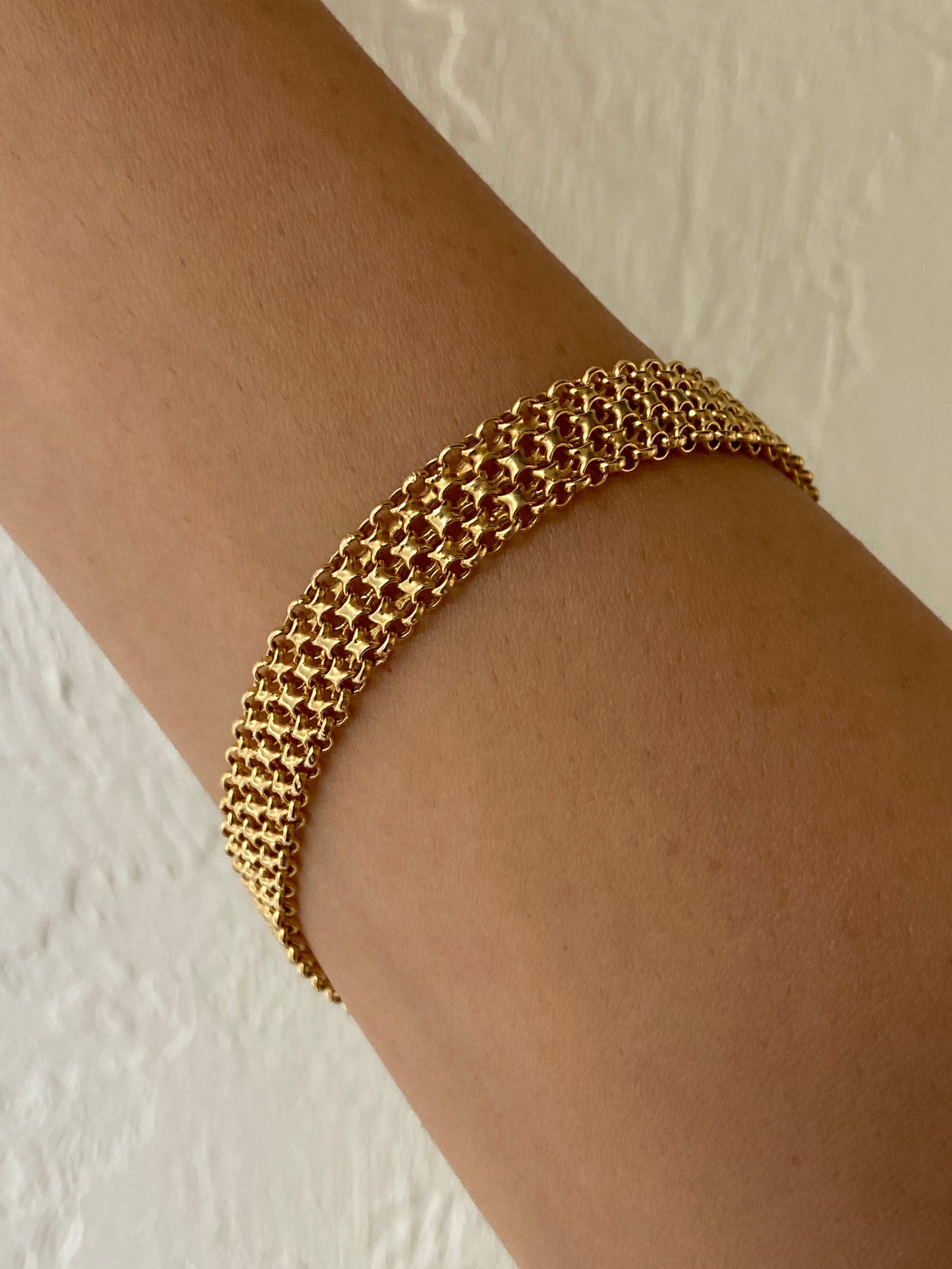 VINTAGE 14K GOLD BISMARK BRACELET, 7 7/8" x 8 MM