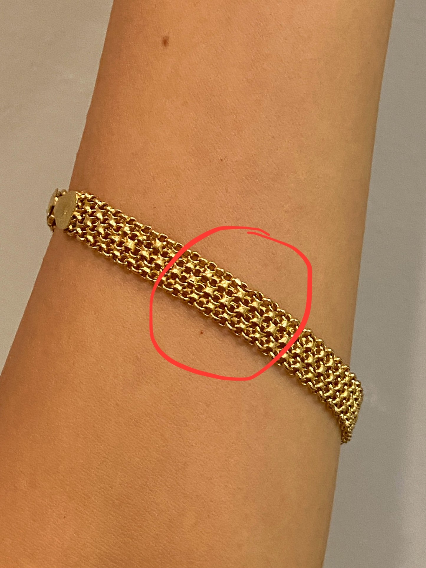 VINTAGE 14K GOLD BISMARK BRACELET, 7 7/8" x 8 MM