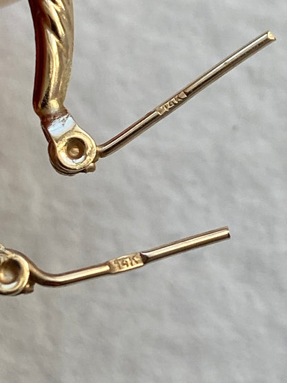 VINTAGE 14K GOLD OVAL RIBBED HOOPS, 17 MM x 14 MM