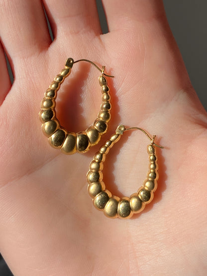 VINTAGE 14K GOLD PUFFED HOOPS, 28 MM