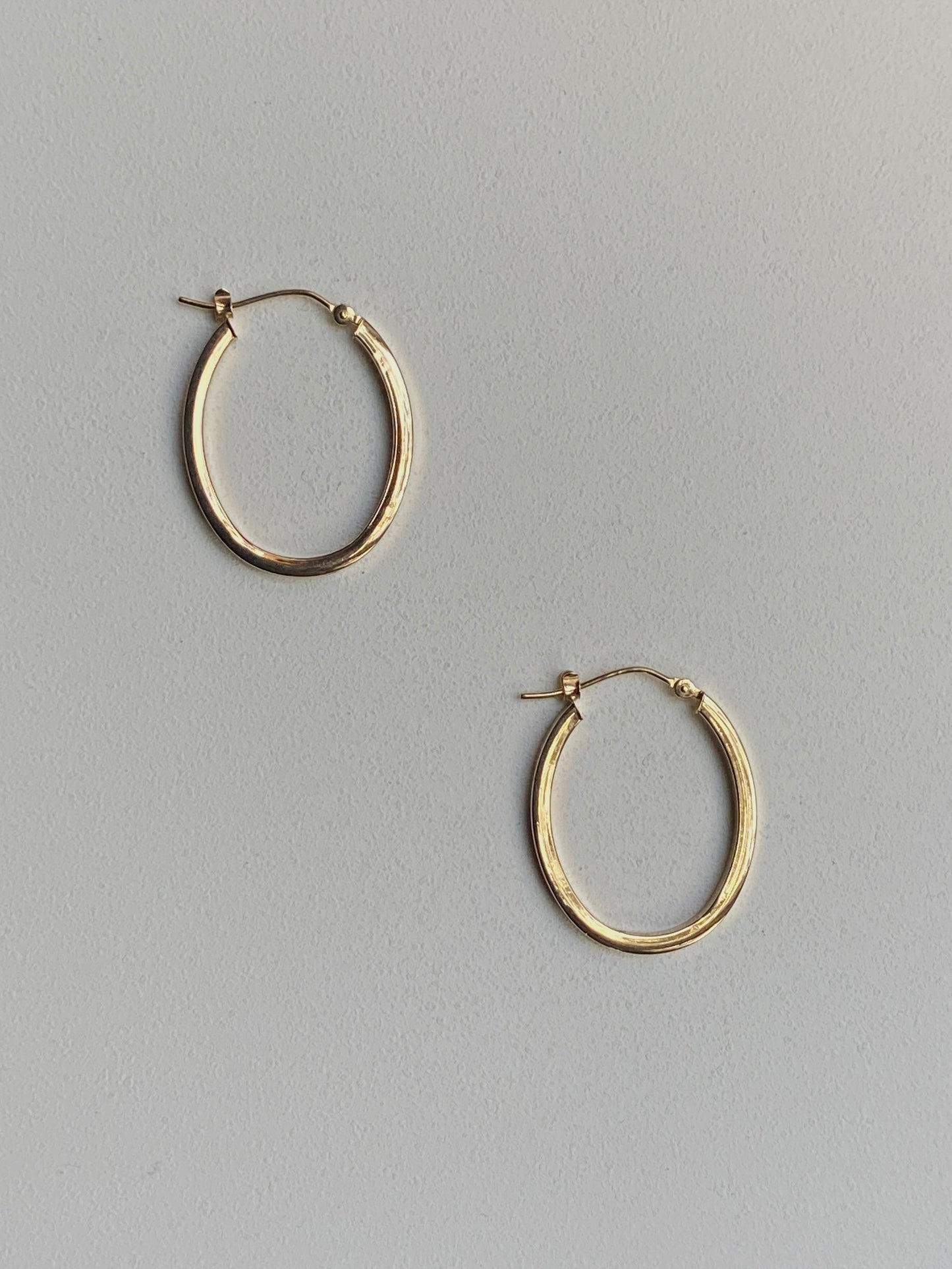 Vintage 14K Solid Yellow Gold Oval Hoops