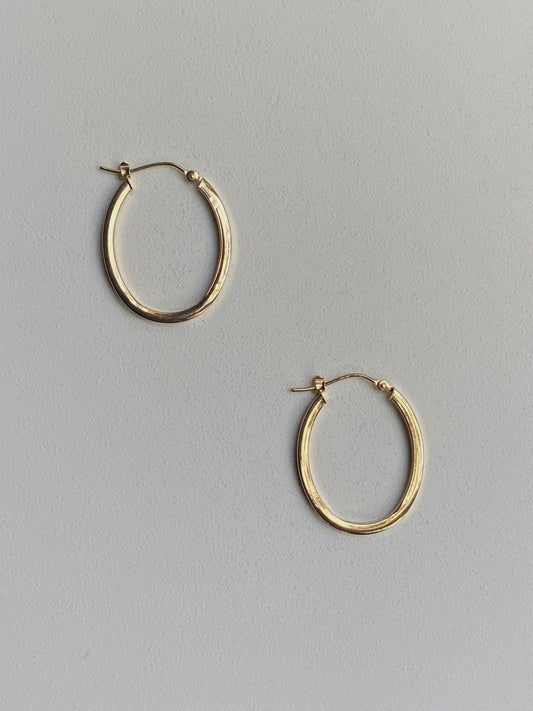 Vintage 14K Solid Yellow Gold Oval Hoops