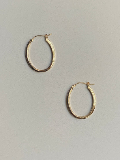 Vintage 14K Solid Yellow Gold Oval Hoops