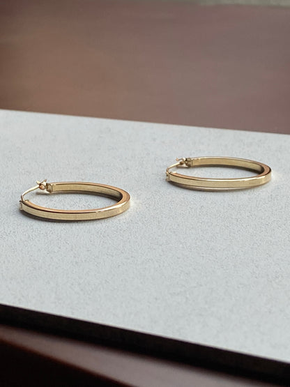 Vintage 14K Solid Yellow Gold Oval Hoops