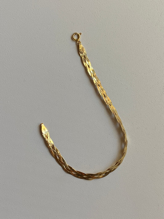 Vintage 14K Solid Yellow Gold Braided Herringbone Bracelet