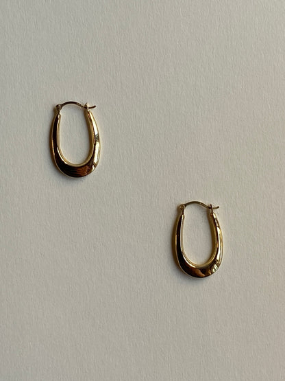 Vintage 14K Solid Yellow Gold Oval Hoops