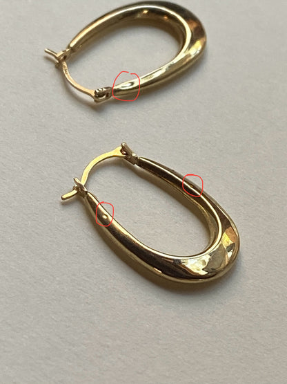 Vintage 14K Solid Yellow Gold Oval Hoops