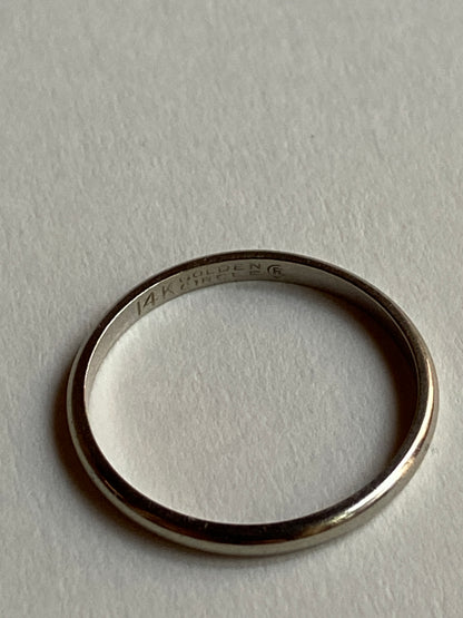 Vintage 14K Solid White Gold Band, Size 8