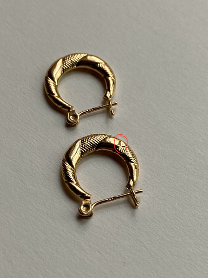 Vintage 14K Solid Yellow Gold Huggie Hoops