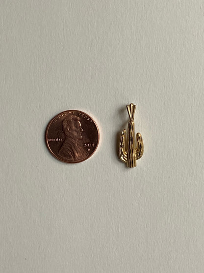 Vintage 14K Solid Yellow Gold Cactus Pendant