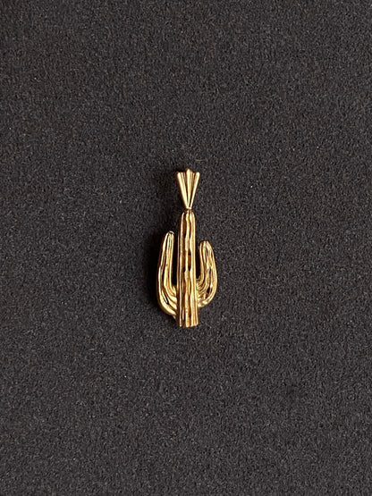Vintage 14K Solid Yellow Gold Cactus Pendant