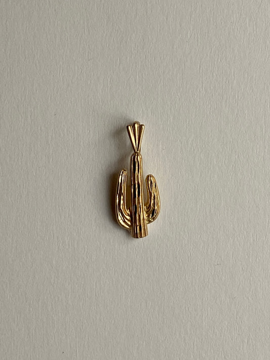 Vintage 14K Solid Yellow Gold Cactus Pendant