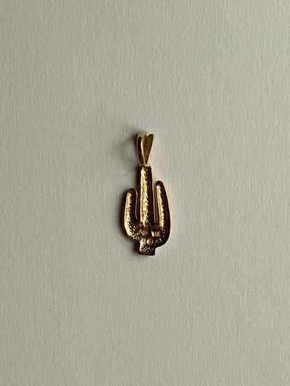 Vintage 14K Solid Yellow Gold Cactus Pendant