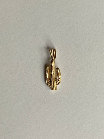 Vintage 14K Solid Yellow Gold Cactus Pendant