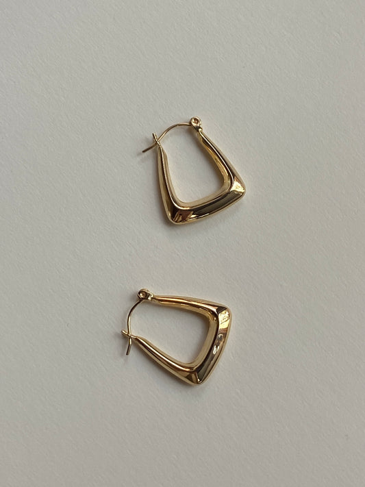 Vintage 14K Solid Yellow Gold Triangular Hoops