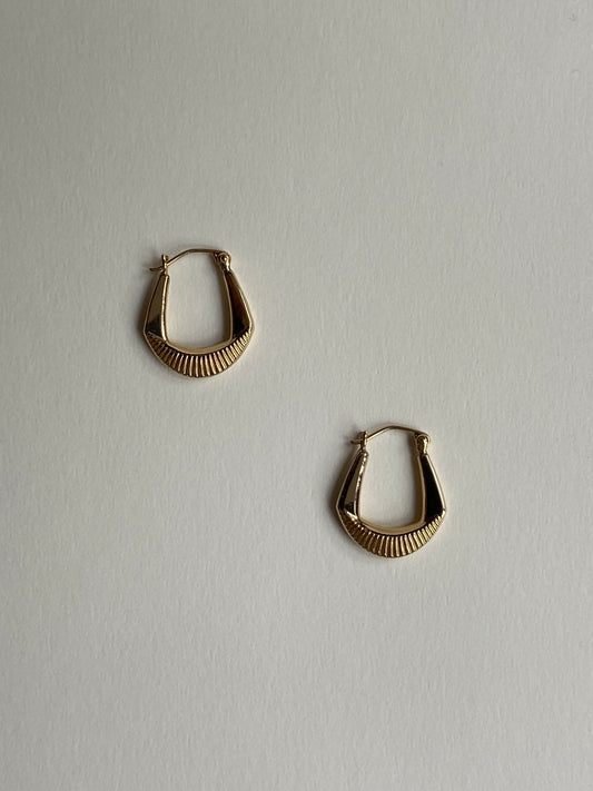 Vintage 14K Solid Yellow Gold Ribbed Hoops
