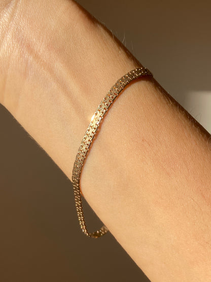 VINTAGE 14K GOLD FLAT CHAIN BRACELET, 7 11/16"