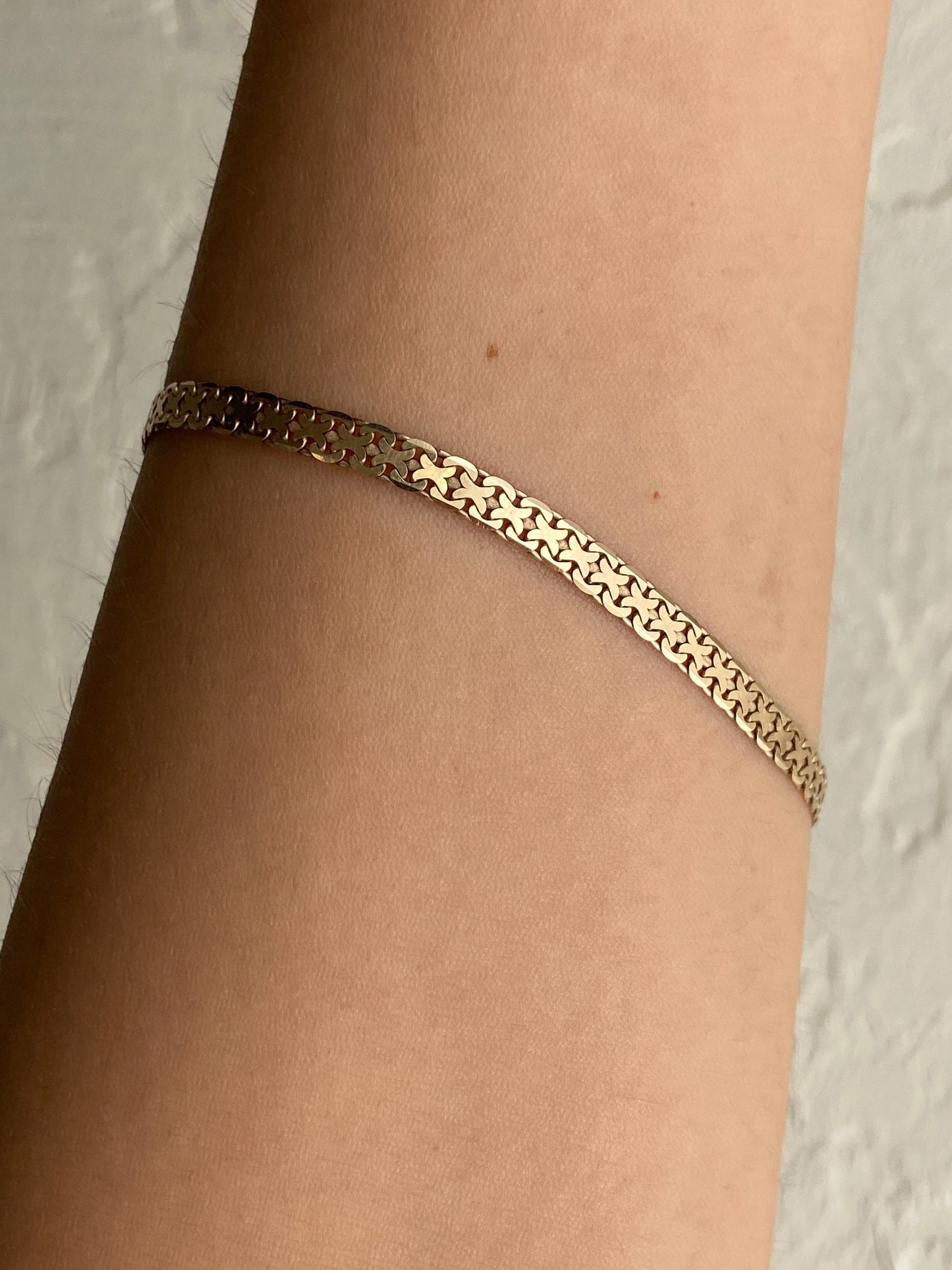 VINTAGE 14K GOLD FLAT CHAIN BRACELET, 7 11/16"