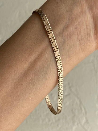 VINTAGE 14K GOLD FLAT CHAIN BRACELET, 7 11/16"