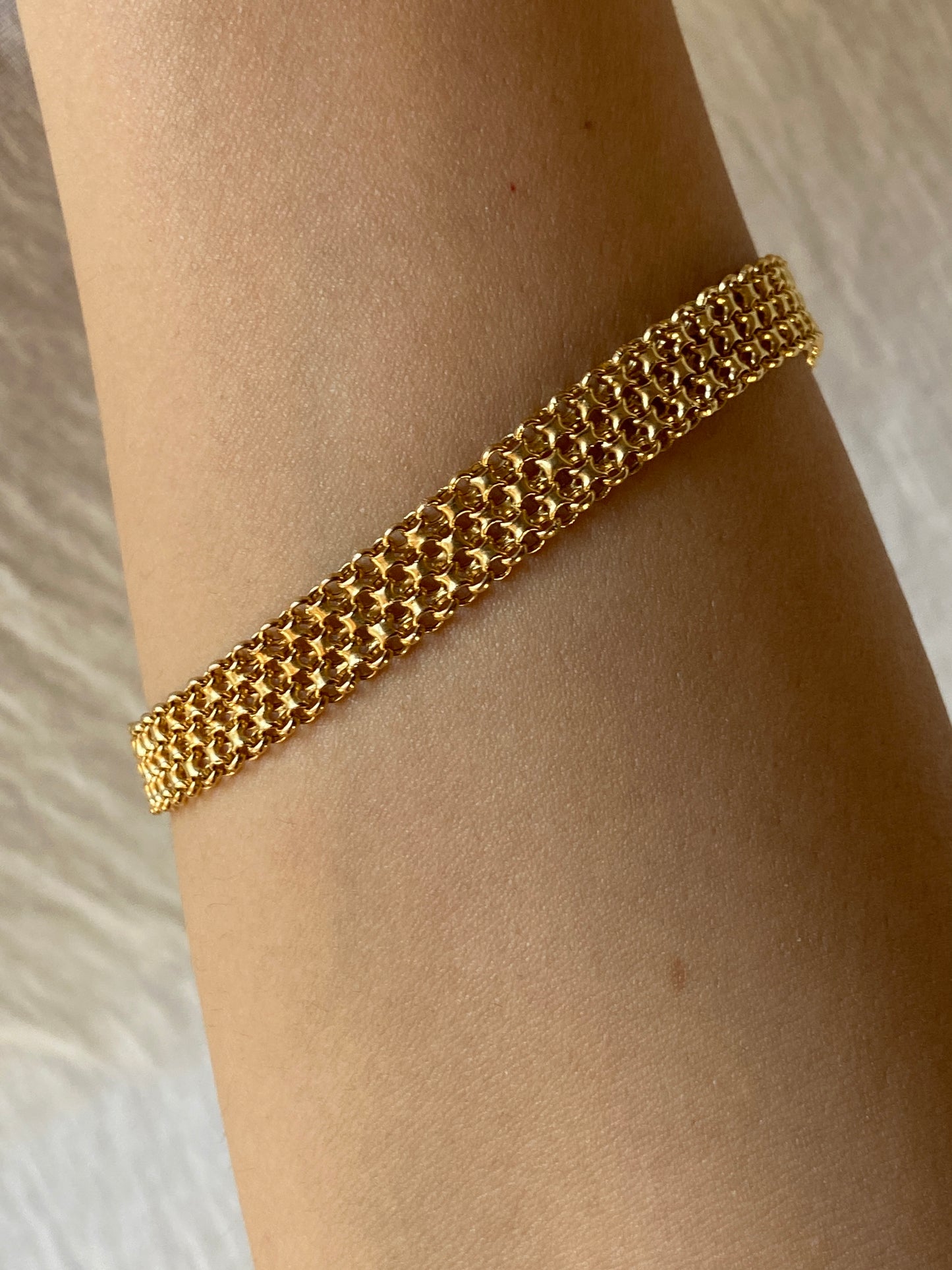 VINTAGE 14K GOLD BISMARCK BRACELET, 7 7/8" x 8 MM