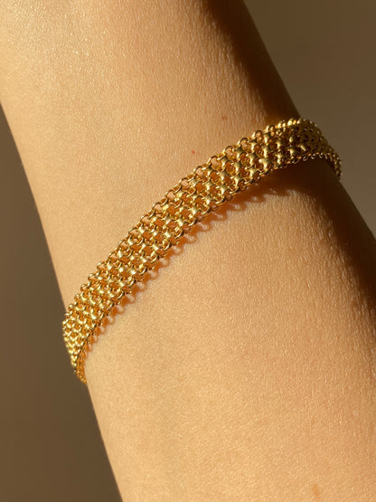 VINTAGE 14K GOLD BISMARK BRACELET, 7 7/8" x 8 MM