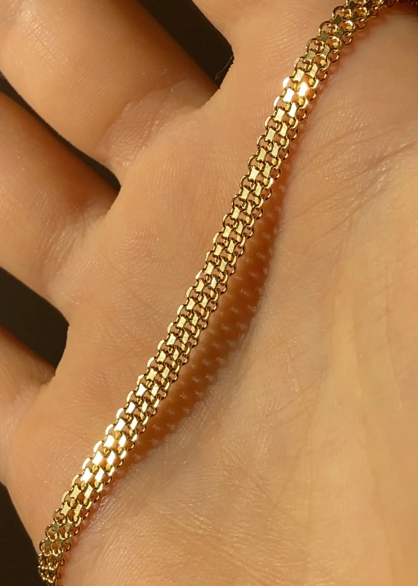 VINTAGE 14K GOLD BISMARK BRACELET, 7 3/16" x 3.74 MM