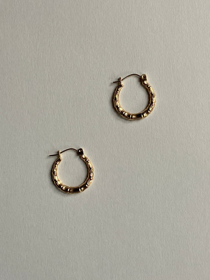 Vintage 14K Solid Yellow Gold Bamboo Hoops