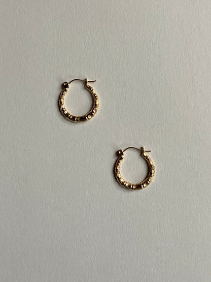 Vintage 14K Solid Yellow Gold Bamboo Hoops