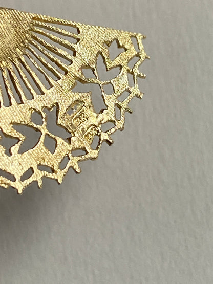 Vintage 14K Solid Yellow Gold Hand Fan Pendant