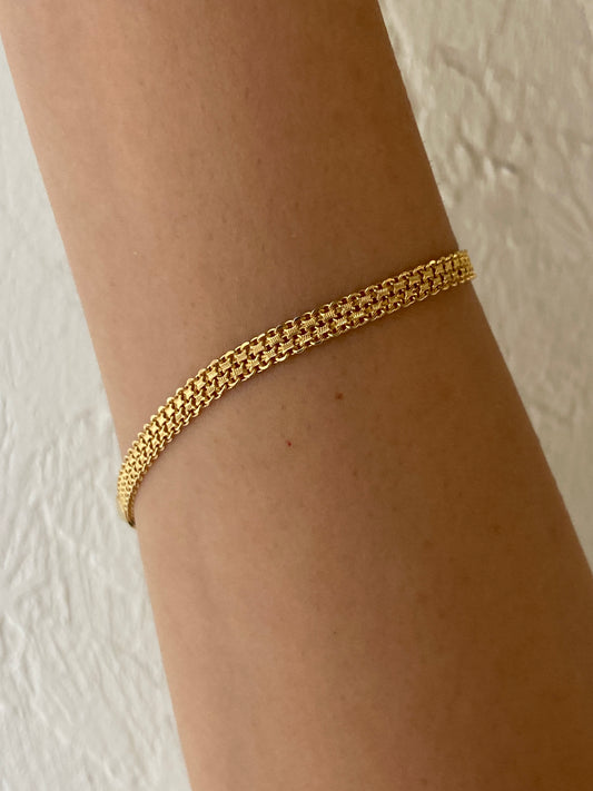 VINTAGE 14K GOLD BISMARK BRACELET, 7 3/16" x 3.74 MM