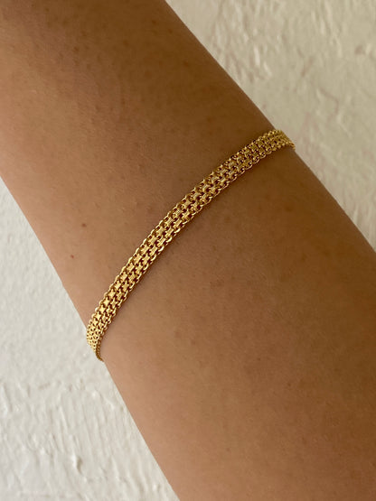 VINTAGE 14K GOLD BISMARK BRACELET, 7 3/16" x 3.74 MM