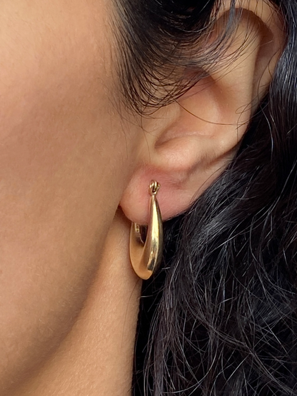 VINTAGE 14K GOLD PUFFED OVAL HOOPS, 22 MM x 14 MM