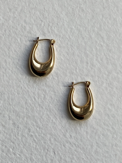 VINTAGE 14K GOLD PUFFED OVAL HOOPS, 22 MM x 14 MM