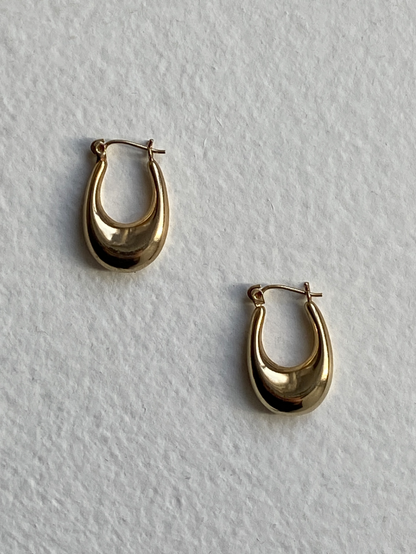VINTAGE 14K GOLD PUFFED OVAL HOOPS, 22 MM x 14 MM
