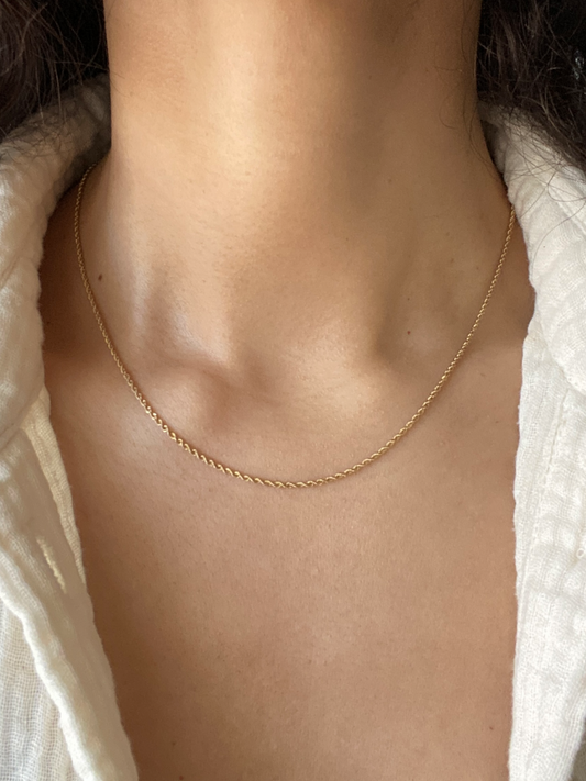VINTAGE 14K GOLD ROPE CHAIN NECKLACE, 16 1/8"