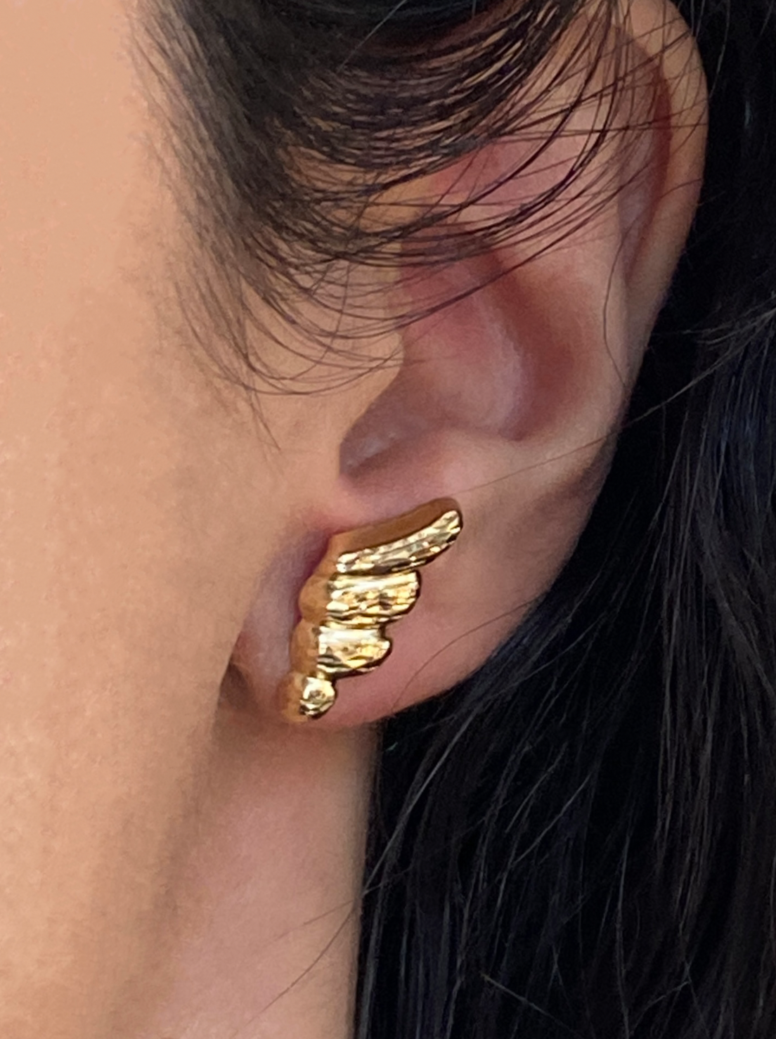 Vintage 14K Solid Yellow Gold Angel Wing Studs