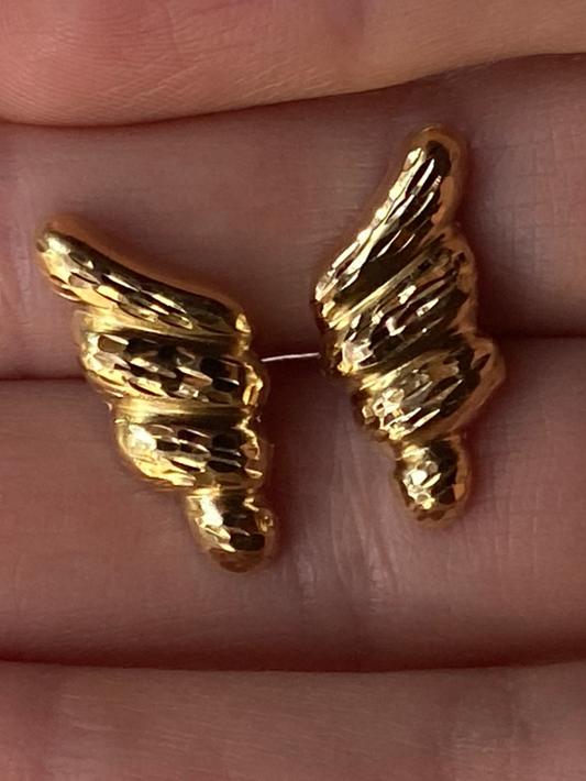 Vintage 14K Solid Yellow Gold Angel Wing Studs