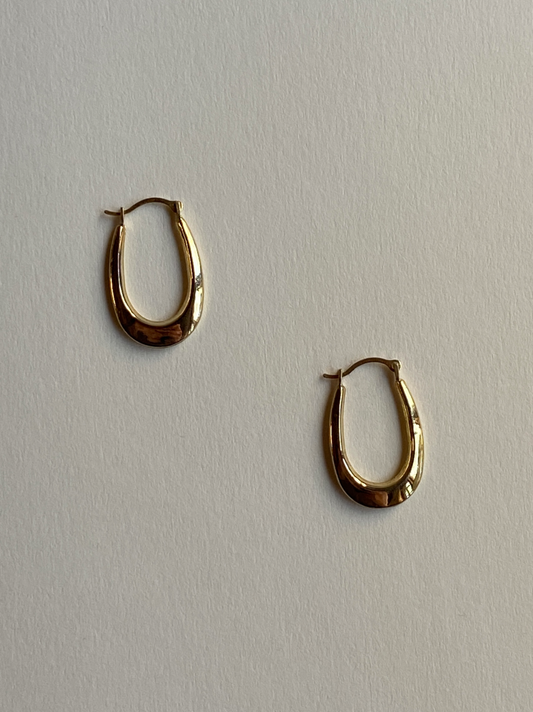Vintage 14K Solid Yellow Gold Oval Hoops