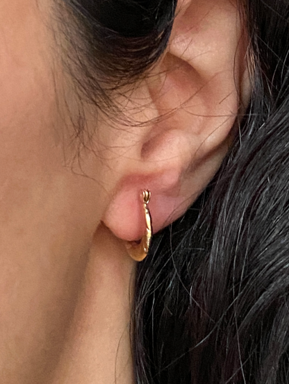 Vintage 14K Solid Yellow Gold Huggie Hoops