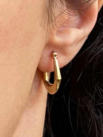Vintage 14K Solid Yellow Gold Ribbed Hoops