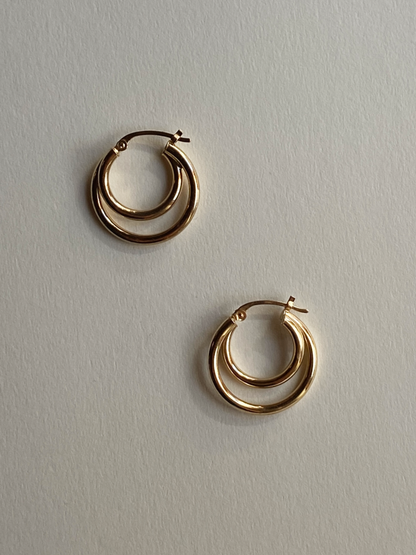 Vintage 14K Solid Yellow Gold Double Hoops